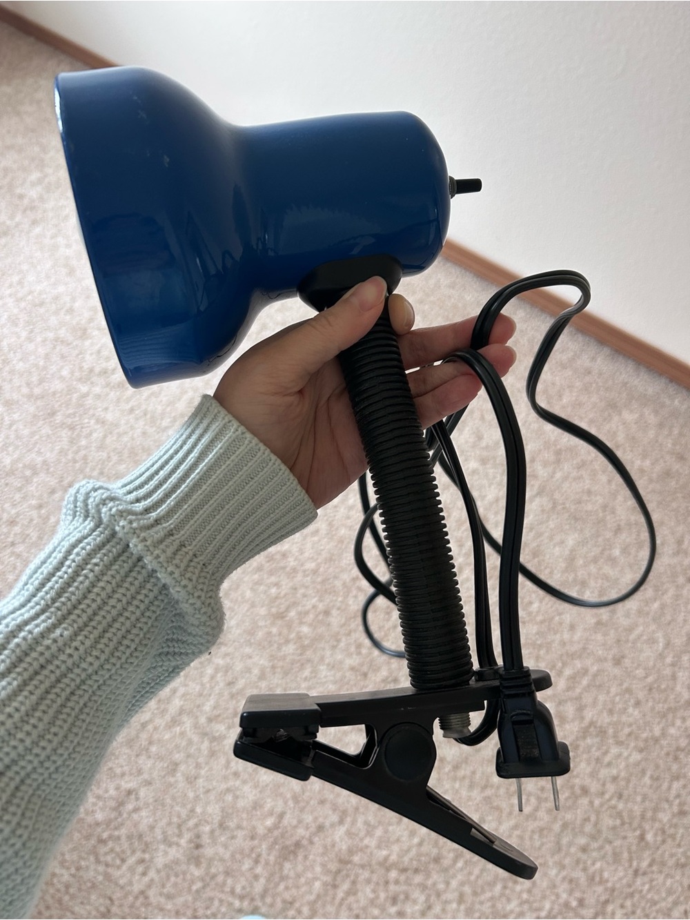 Blue Clip-On Desk Lamp with flexible gooseneck